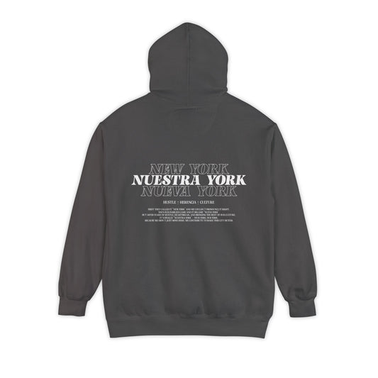 Nuestra York Statement - Pepper Gray Hoodie Front and Back