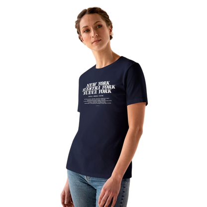 Nuestra York™ Immigrant Declaration, Woman's Tee, Navy Blue