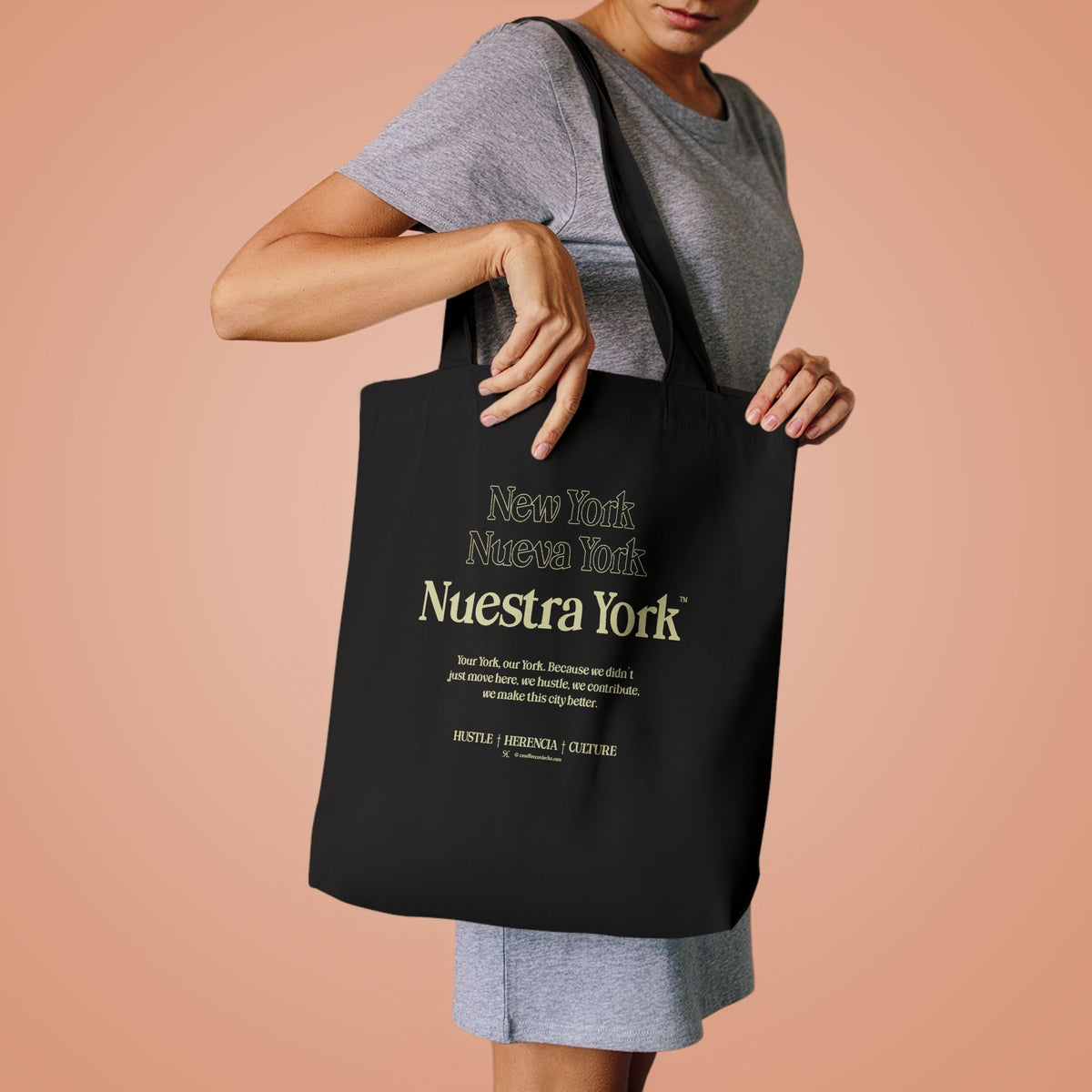 Nuestra York™ Philosophy Cotton Tote Bag, Black & Cream