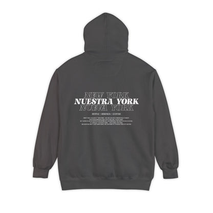 Nuestra York Statement - Pepper Gray Hoodie Front and Back