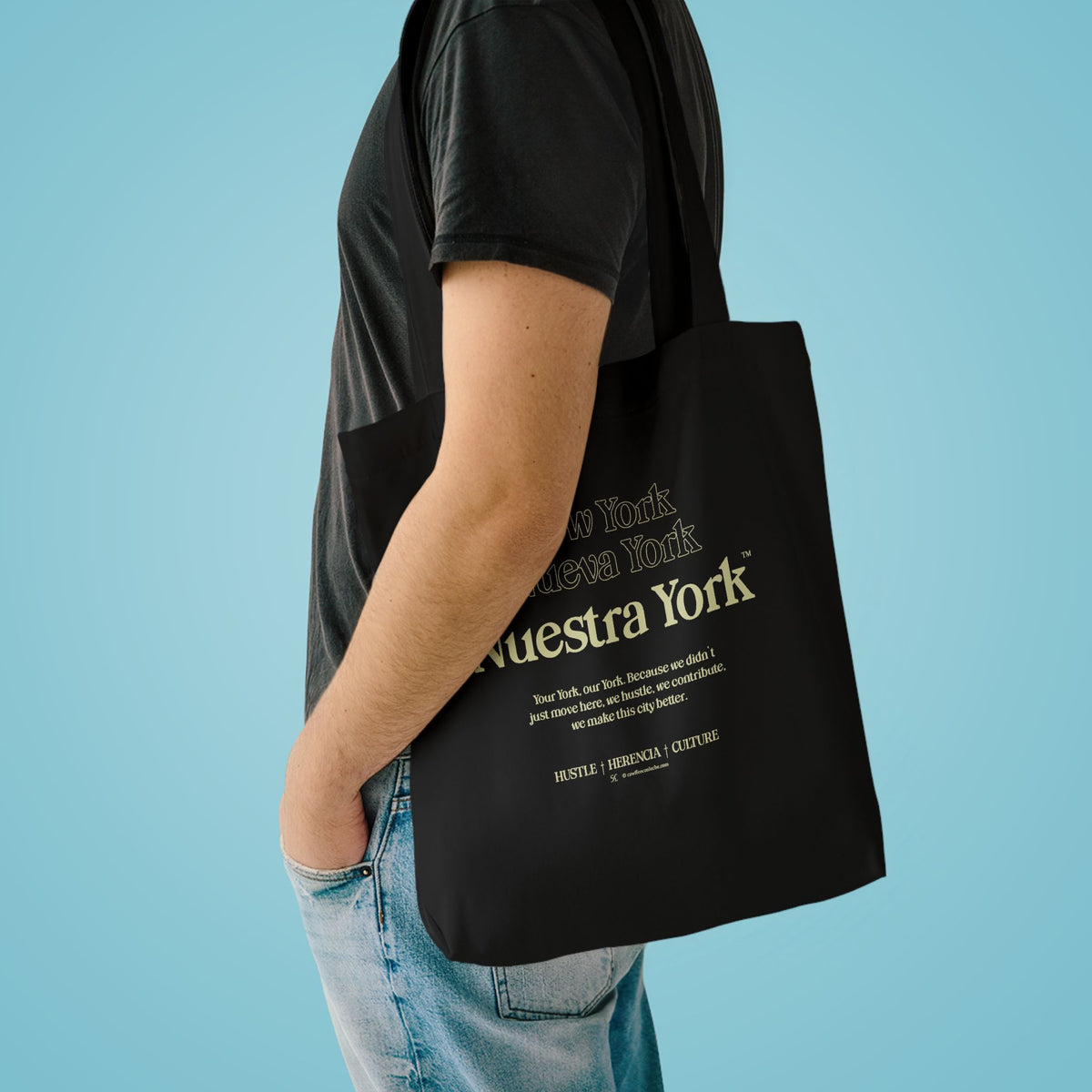Nuestra York™ Philosophy Cotton Tote Bag, Black & Cream