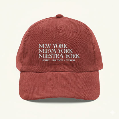 Nuestra York -Typographic Terracota Corduroy Cap