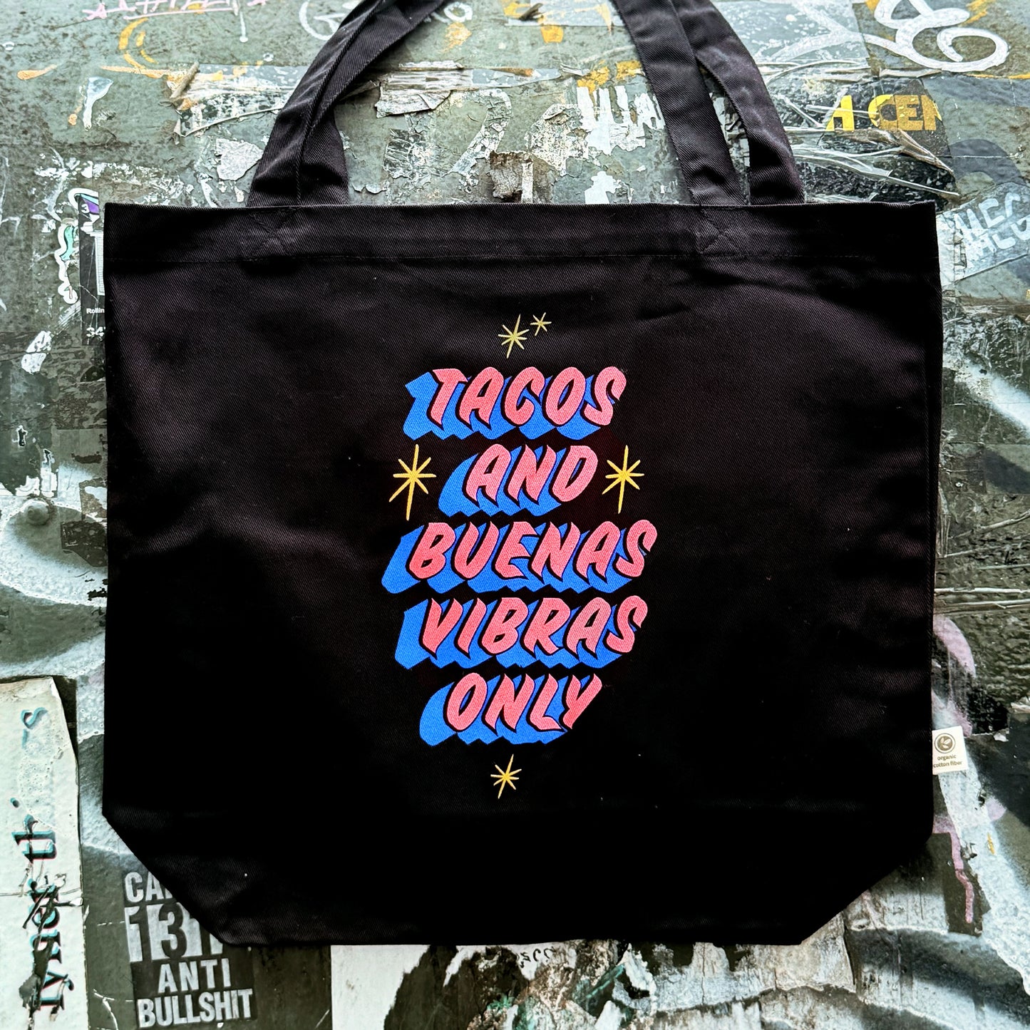 Tacos & Buenas Vibras Only - Taqueria Style Black Tote - Organic