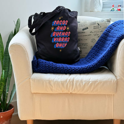 Tacos & Buenas Vibras Only - Taqueria Style Black Tote - Organic